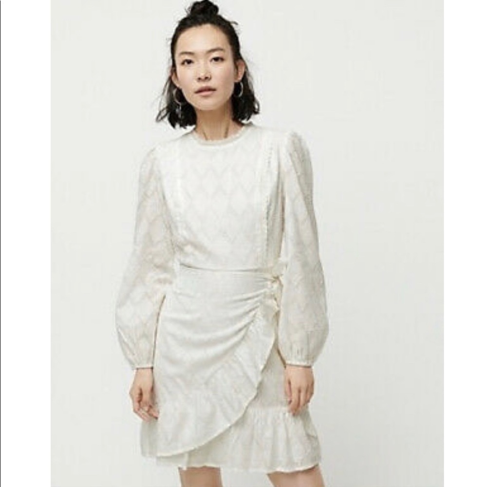 J.Crew White Long Puff Sleeve Wrap Dress